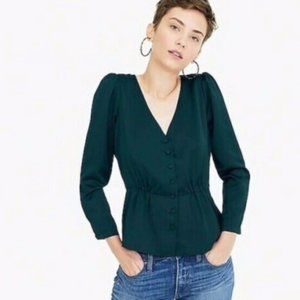 J. Crew Dark Green Satin button down blouse